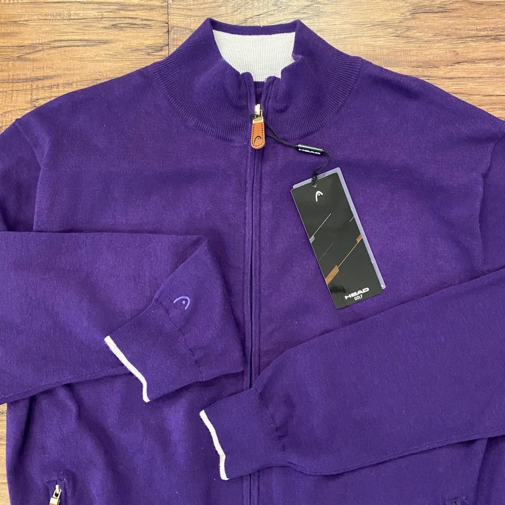 Head Golf Full Zip Sweater Mens Medium Purple Mock Neck Knit Jacket New